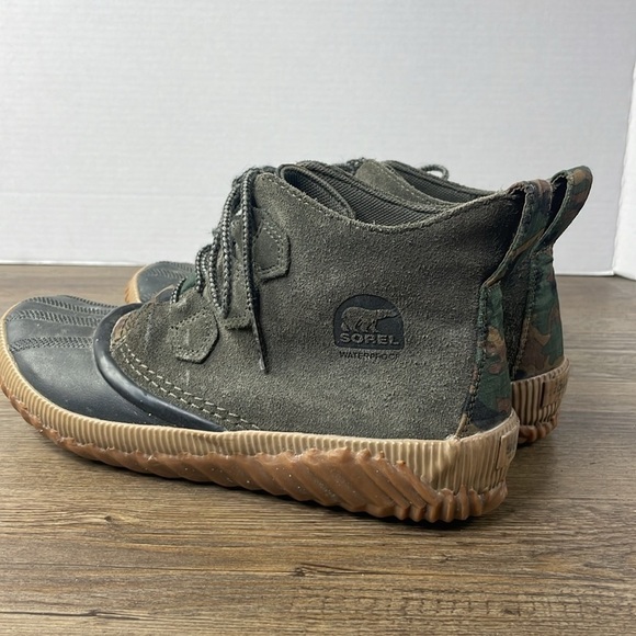 SOREL Women’s Green, Black Out N About Mid Camo Ankle Waterproof Boots, sz 9.5 - Picture 6 of 11
